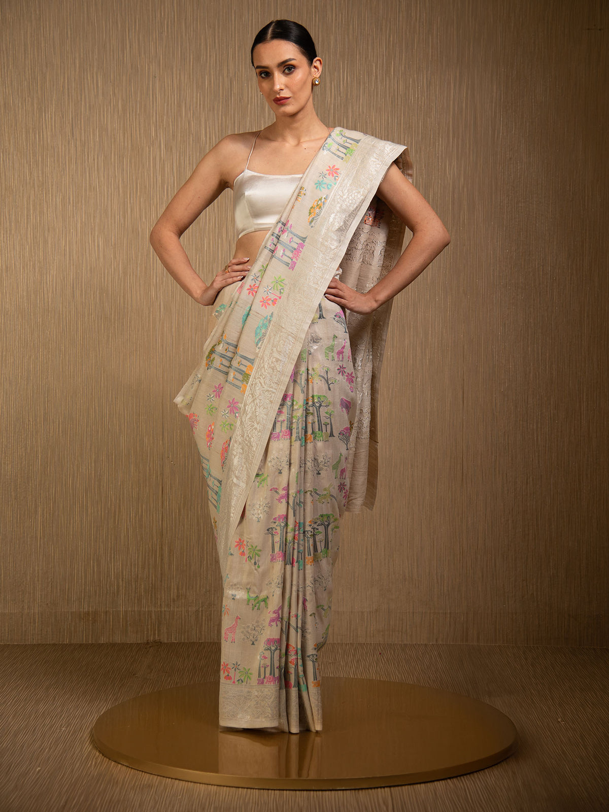 Off White Tussar Georgette Handloom Banarasi Saree