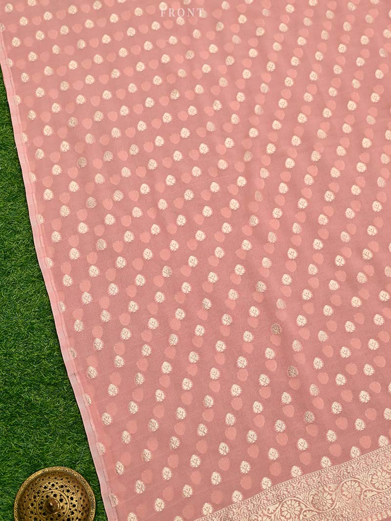 Peach Booti Khaddi Georgette Handloom Banarasi Suit - Gift Box - Sacred Weaves