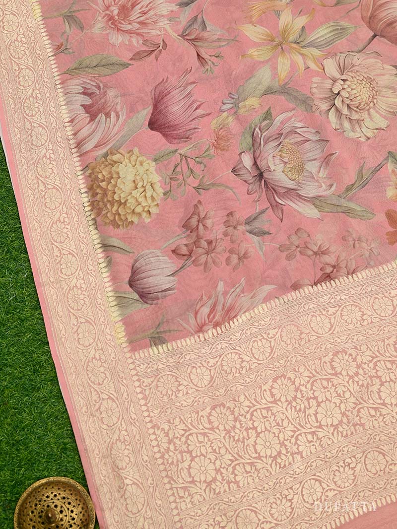 Peach Booti Khaddi Georgette Handloom Banarasi Suit