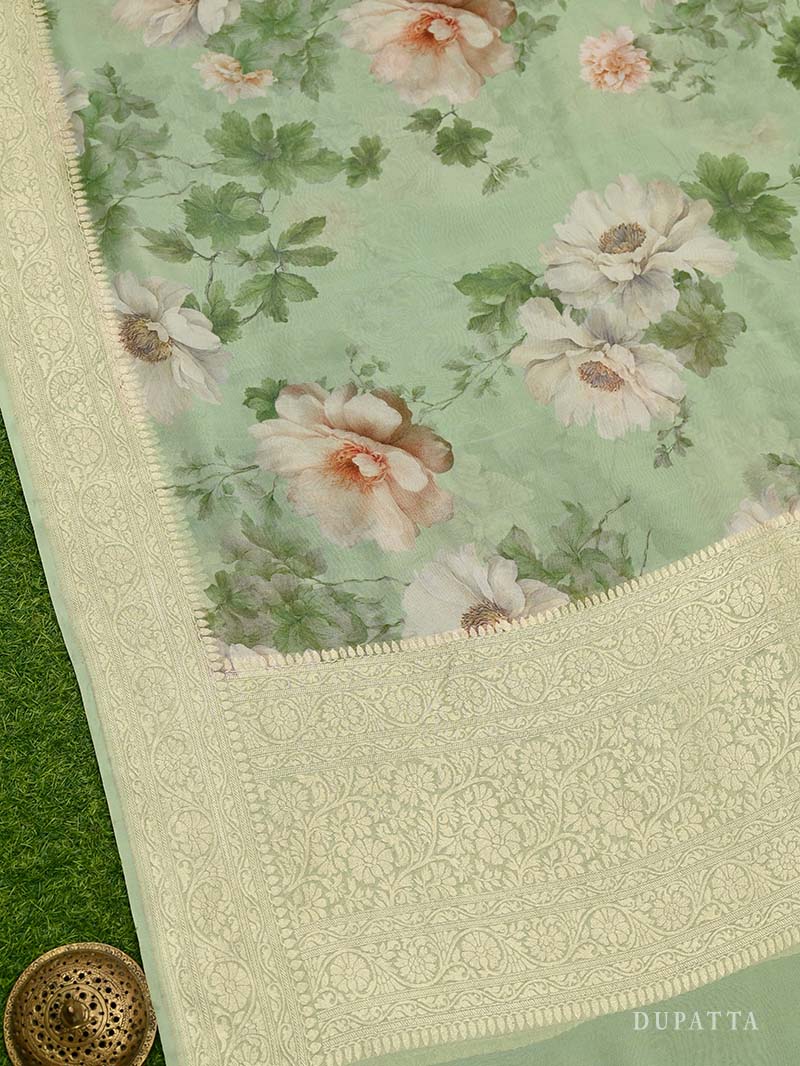 Pista Green Booti Khaddi Georgette Handloom Banarasi Suit