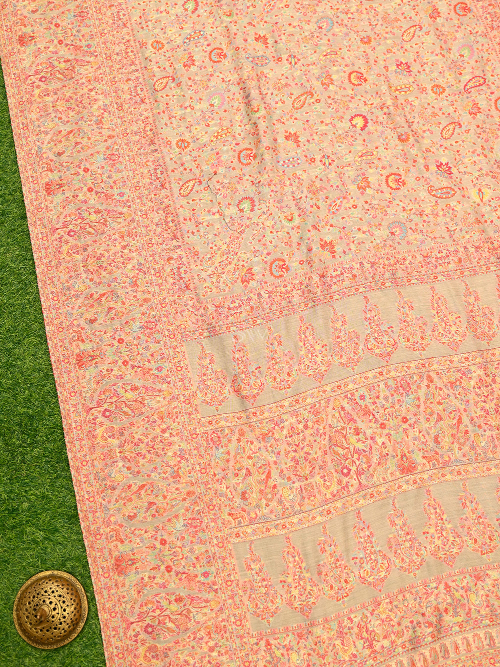 Beige Pashmina Moonga Silk Handloom Banarasi Saree - Sacred Weaves