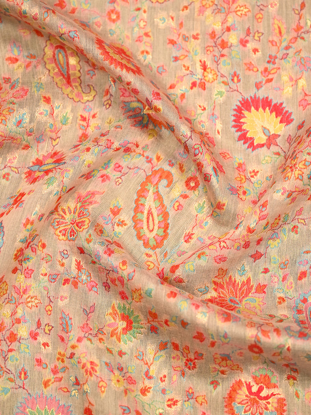 Beige Pashmina Moonga Silk Handloom Banarasi Saree - Sacred Weaves