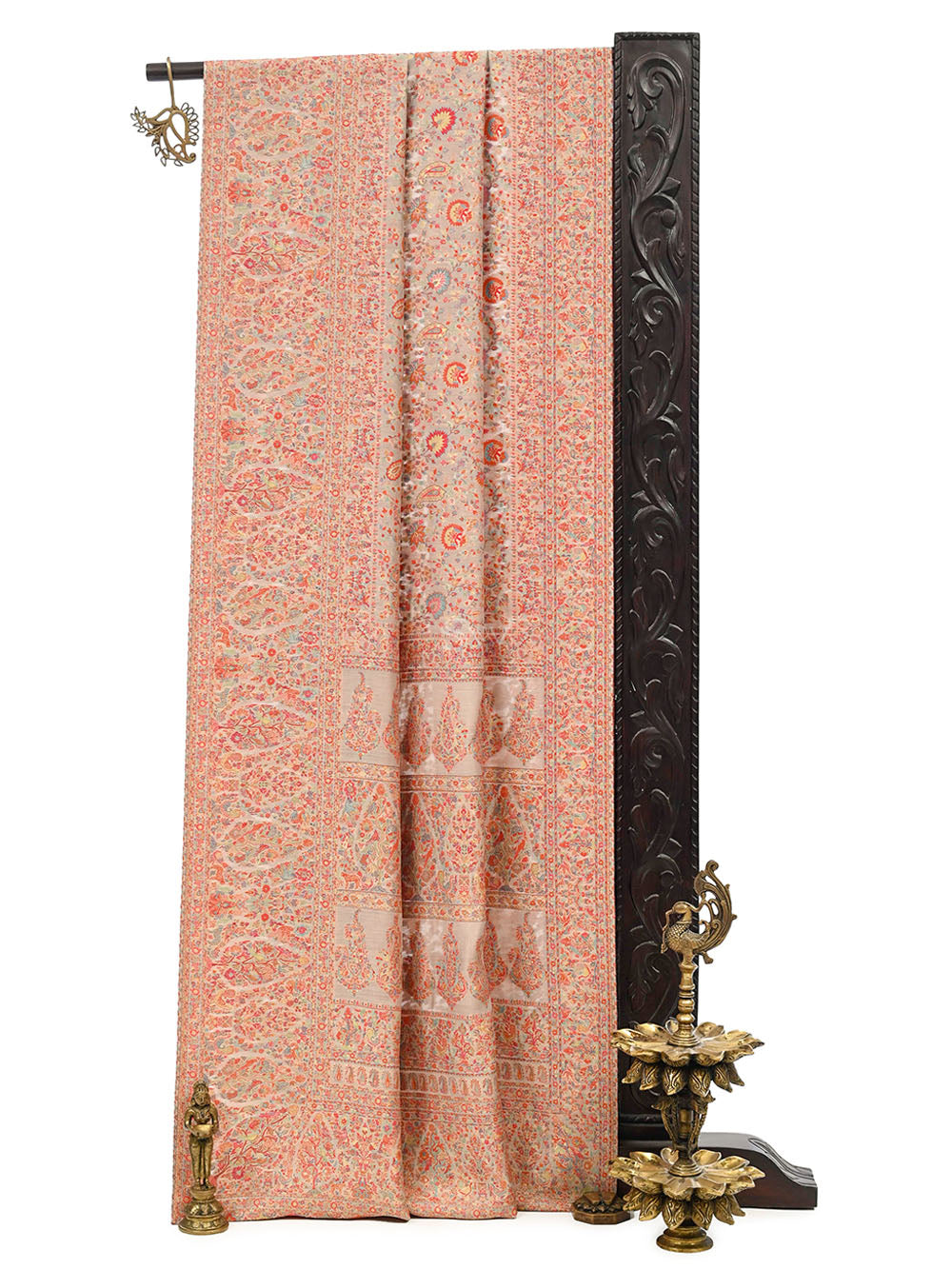 Beige Pashmina Moonga Silk Handloom Banarasi Saree - Sacred Weaves