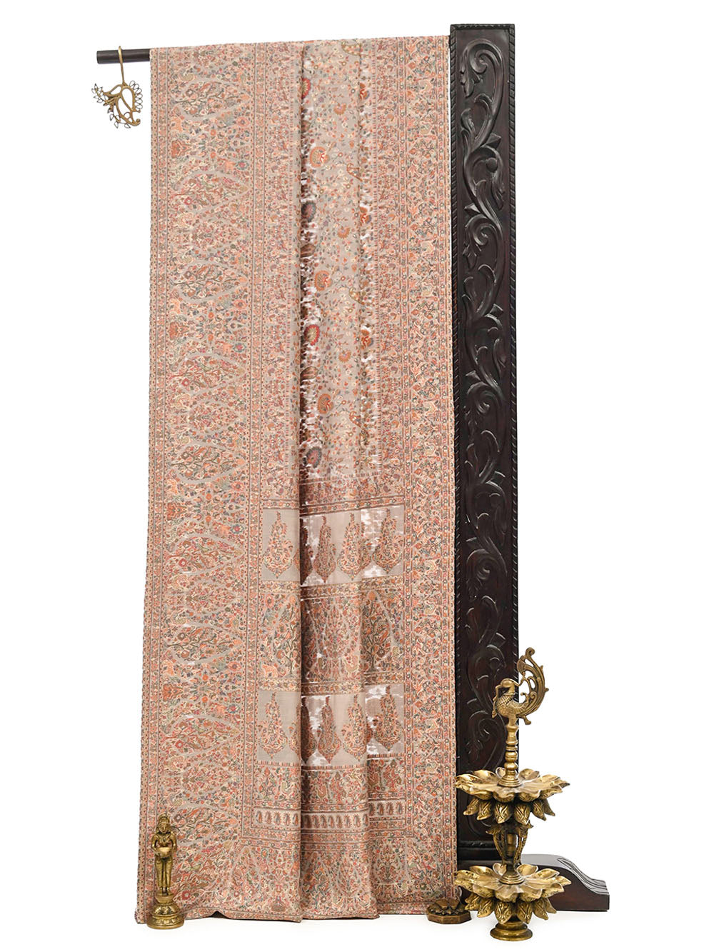Beige Pashmina Moonga Silk Handloom Banarasi Saree - Sacred Weaves