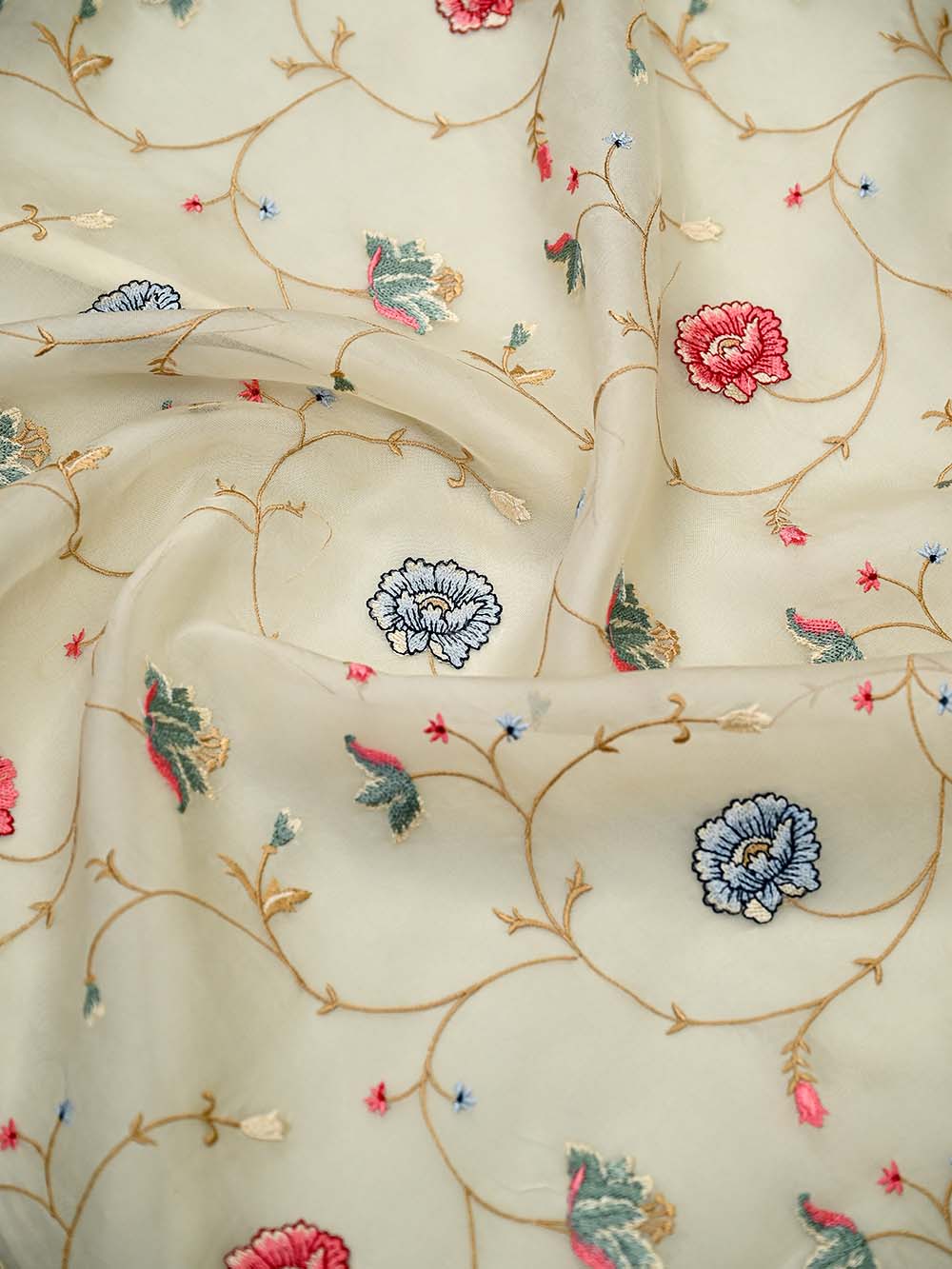 Off White Embroidered Organza Handloom Banarasi Suit - Sacred Weaves