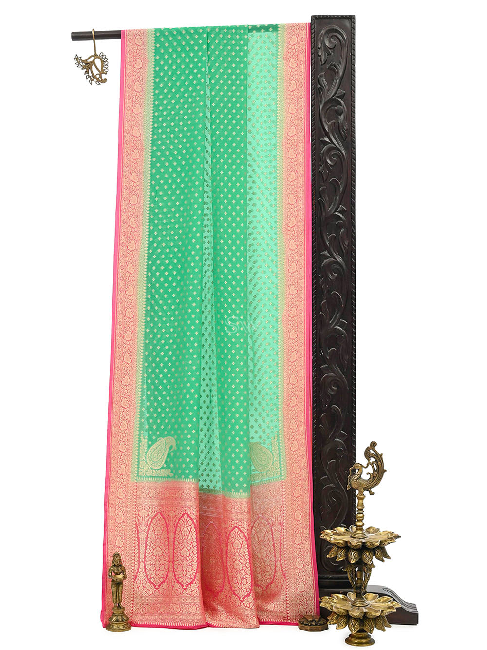 Pastel Green Konia Khaddi Georgette Handloom Banarasi Saree - Sacred Weaves