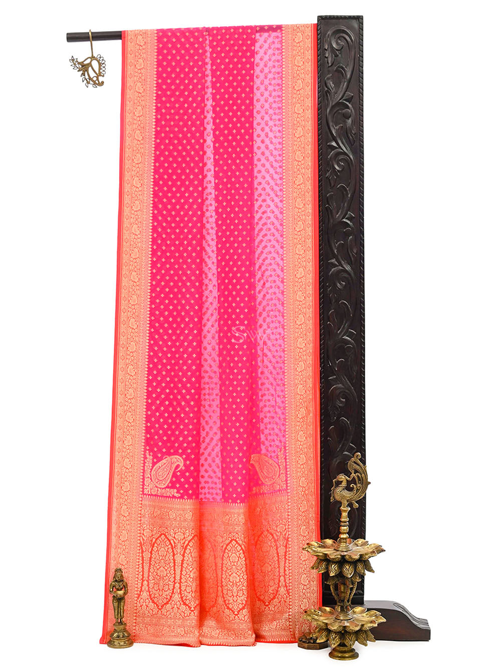Bright Pink Konia Khaddi Georgette Handloom Banarasi Saree - Sacred Weaves
