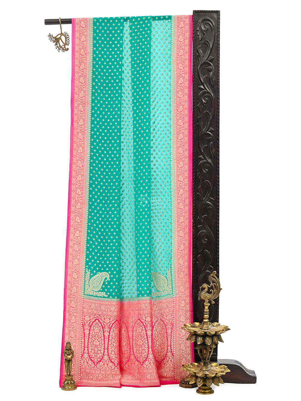 Aqua Green Konia Khaddi Georgette Handloom Banarasi Saree - Sacred Weaves