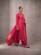 Dark Pink Booti Katan Silk Handloom Banarasi Suit - Sacred Weaves