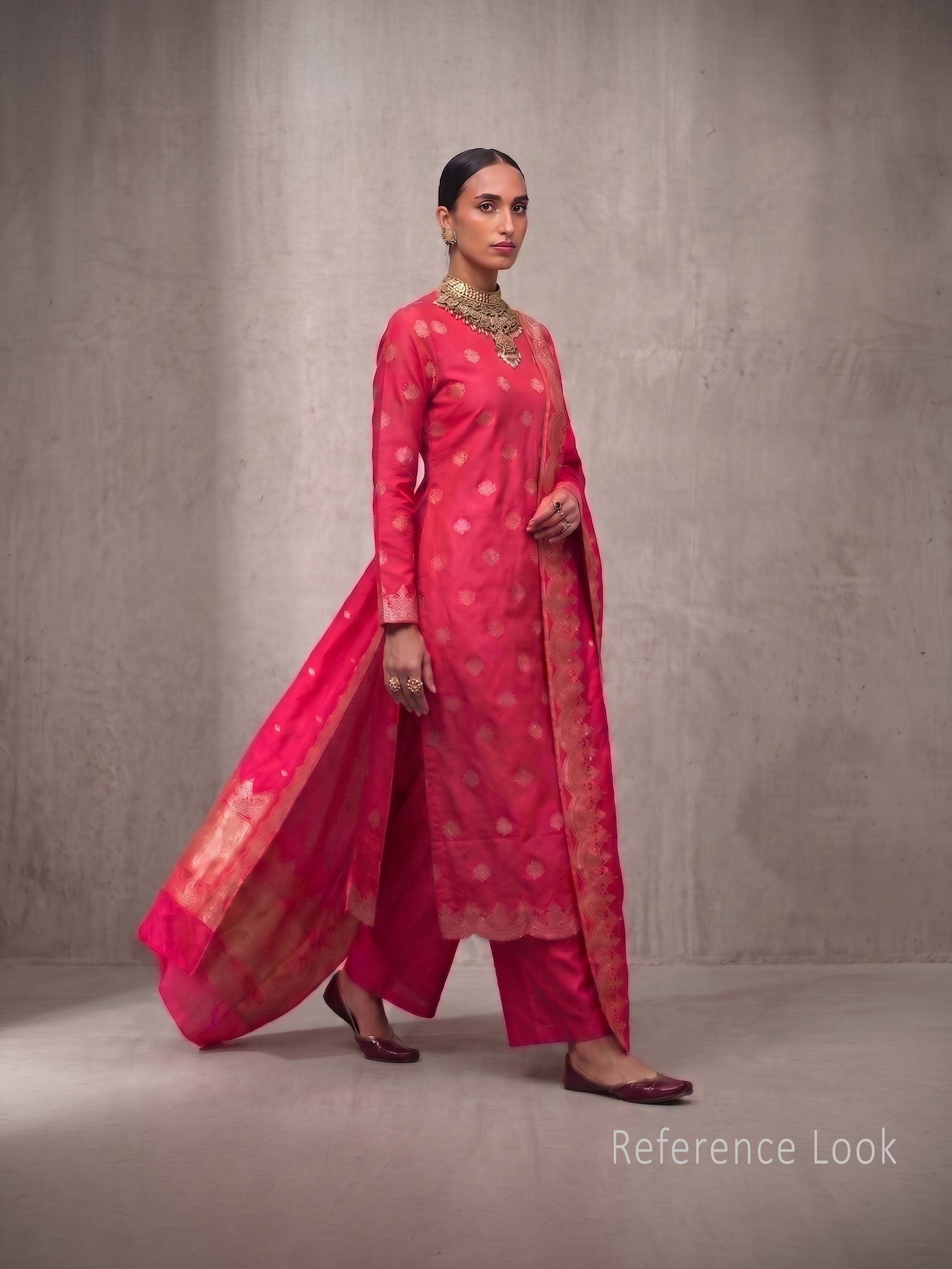 Dark Pink Booti Katan Silk Handloom Banarasi Suit - Sacred Weaves