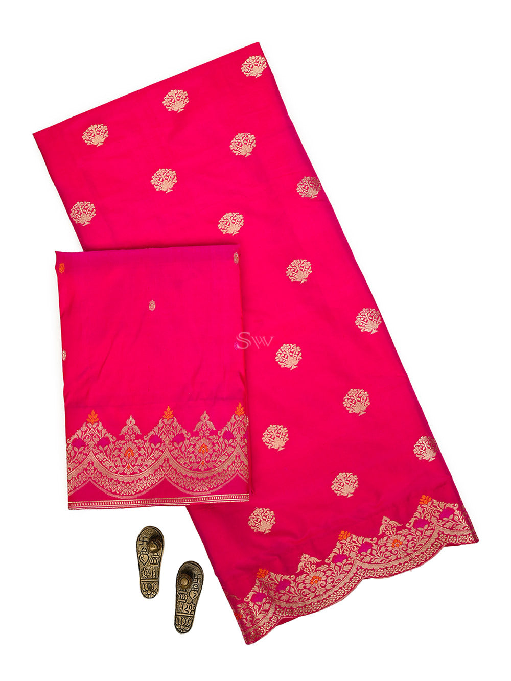 Dark Pink Booti Katan Silk Handloom Banarasi Suit - Sacred Weaves
