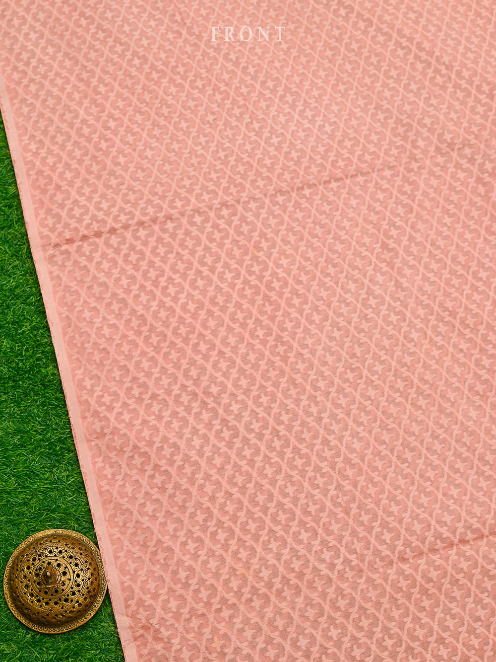 Peach Jaal Cotton Silk Handloom Banarasi Suit - Sacred Weaves