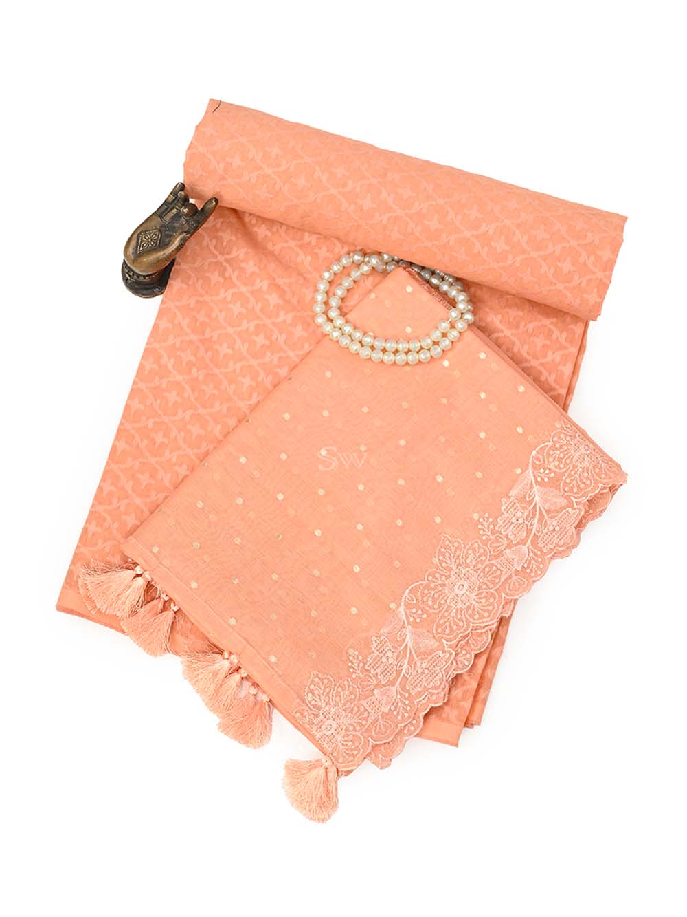 Pastel Orange Jaal Cotton Silk Handloom Banarasi Suit - Sacred Weaves