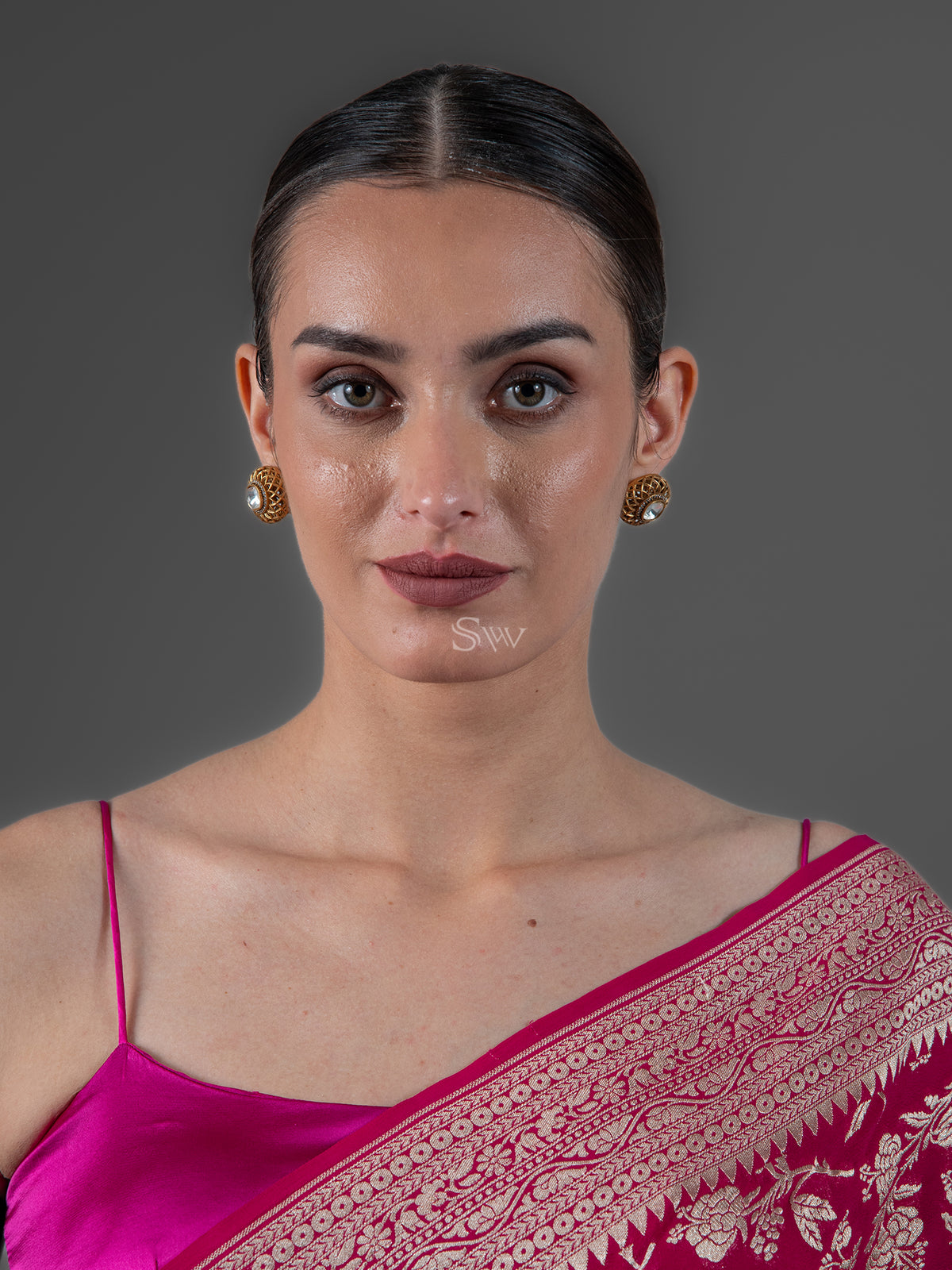 Magenta Jaal Khaddi Georgette Handloom Banarasi Saree - Sacred Weaves
