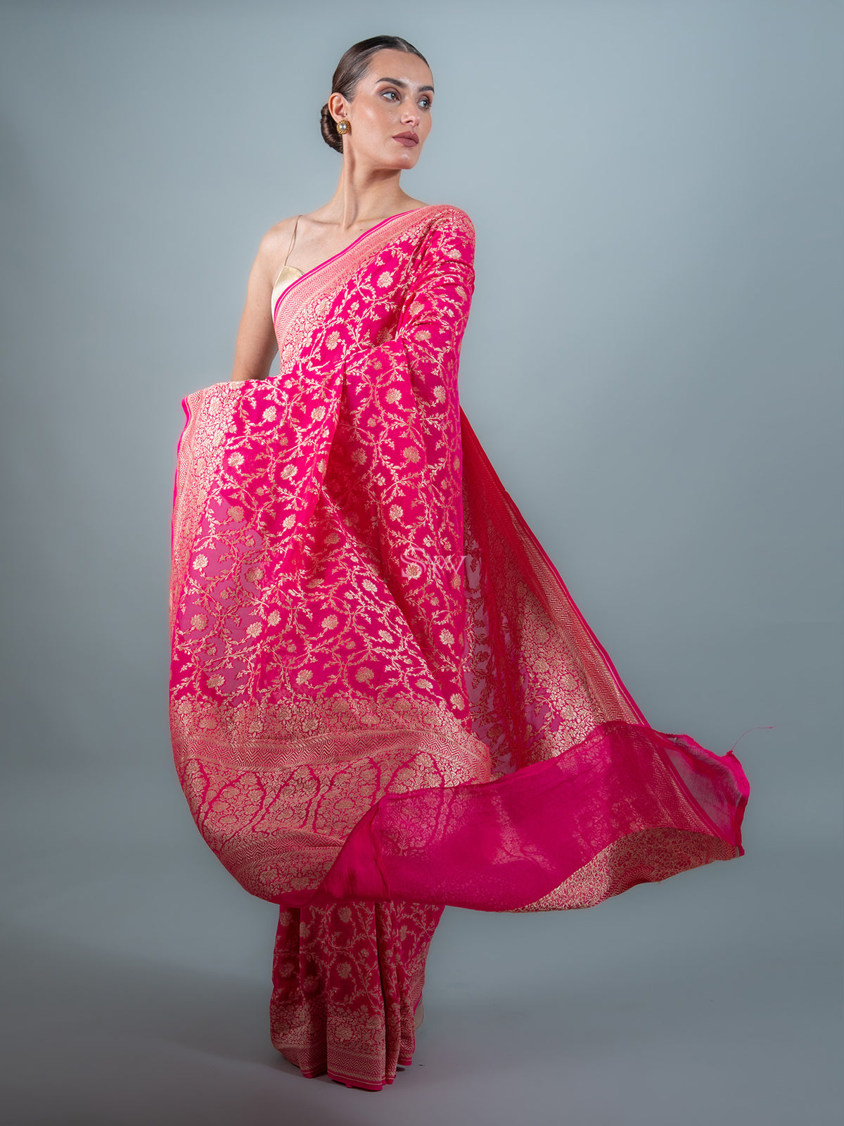 Magenta Jaal Khaddi Georgette Handloom Banarasi Saree - Sacred Weaves