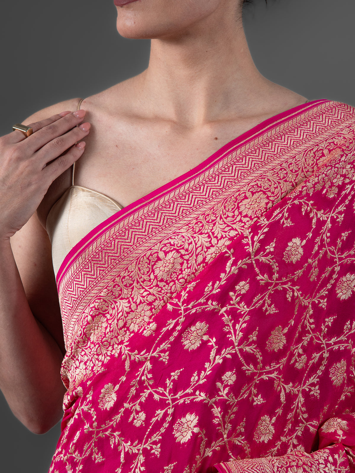 Magenta Jaal Khaddi Georgette Handloom Banarasi Saree - Sacred Weaves