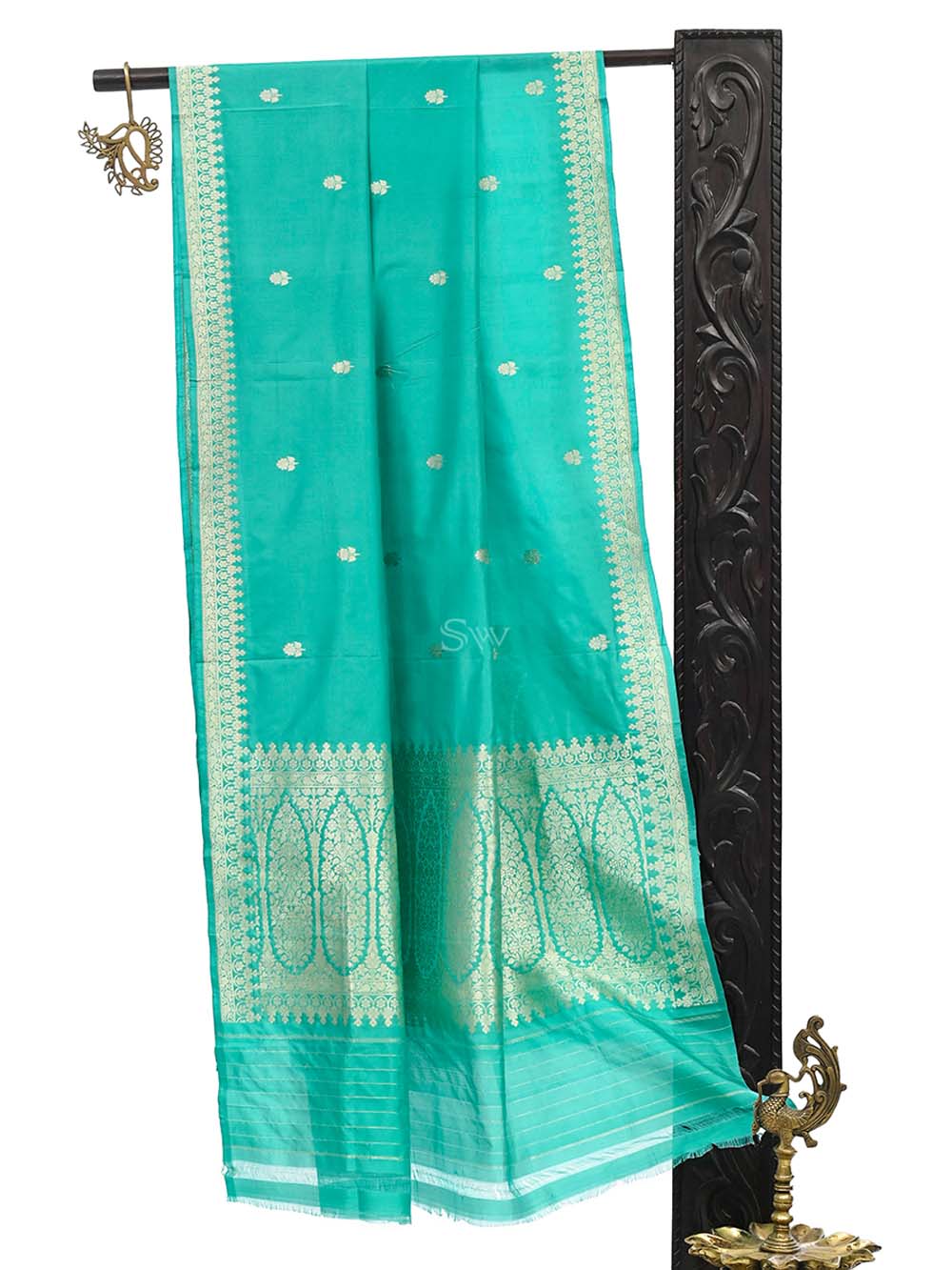 Sky Blue Booti Katan Silk Handloom Banarasi Dupatta - Sacred Weaves