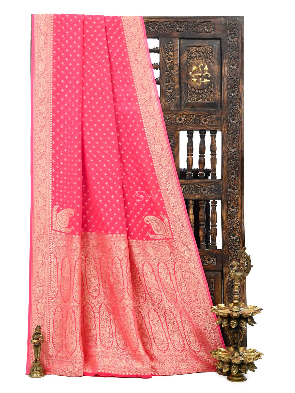 Pink Konia Khaddi Georgette Handloom Banarasi Saree - Sacred Weaves