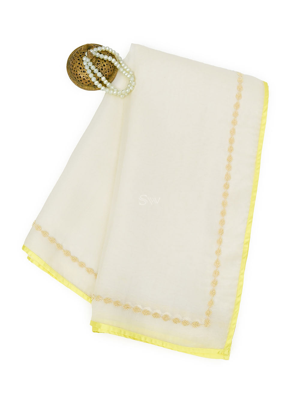 Off-White Embroidery Border Organza Handloom Saree - Sacred Weaves