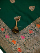 Bottle Green Booti Silk Handloom Banarasi Saree - Sacred Weaves