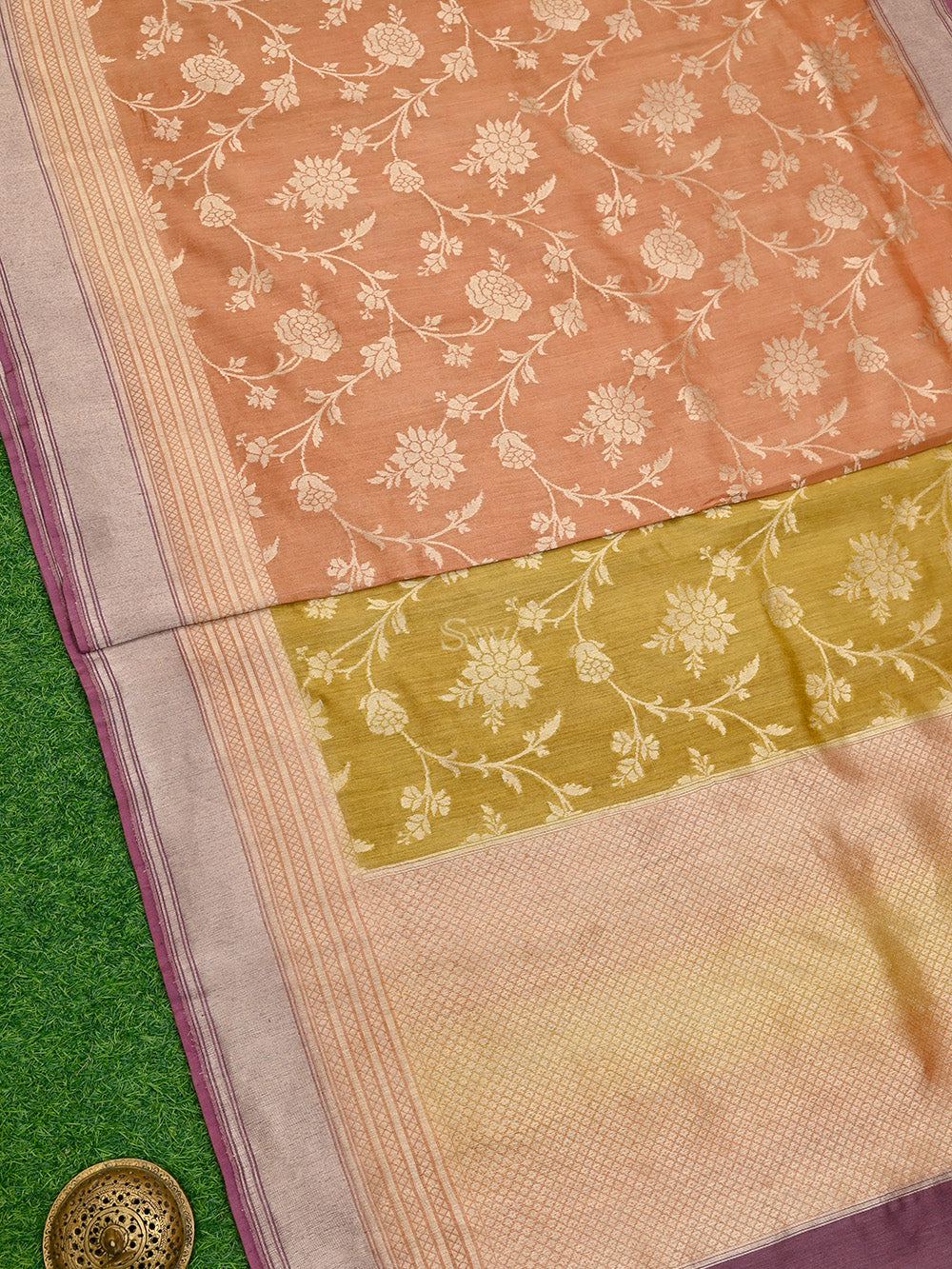 Mustard Shaded Moonga Silk Handloom Banarasi Saree - Sacred Weaves