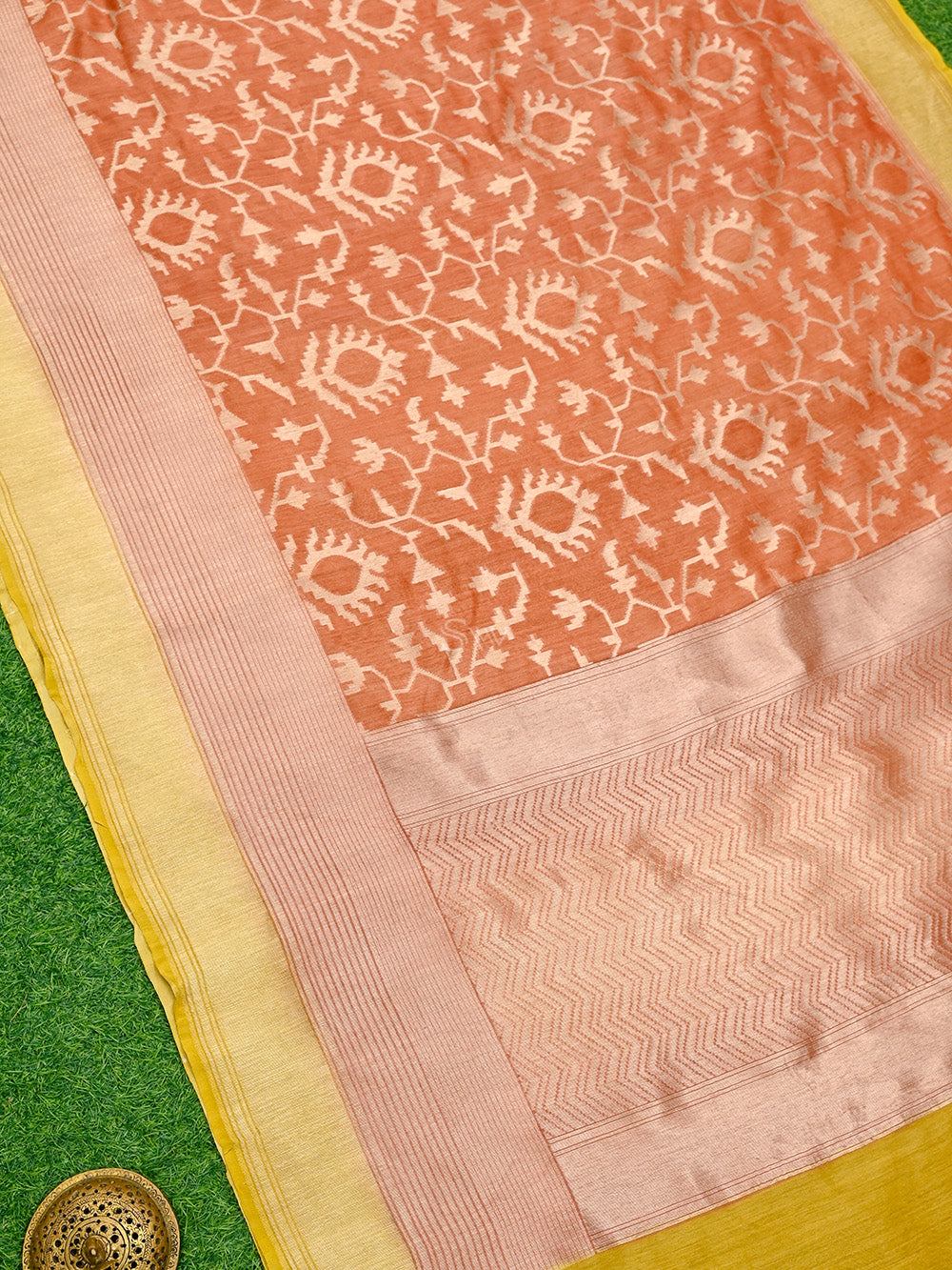 Pastel Rust Shaded Moonga Silk Handloom Banarasi Saree - Sacred Weaves