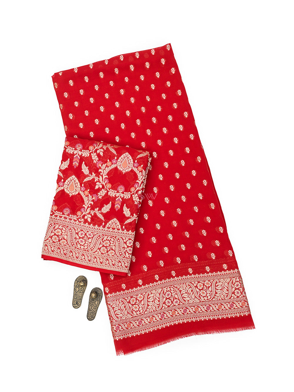 Red Meenakari Khaddi Georgette Handloom Banarasi Suit - Sacred Weaves