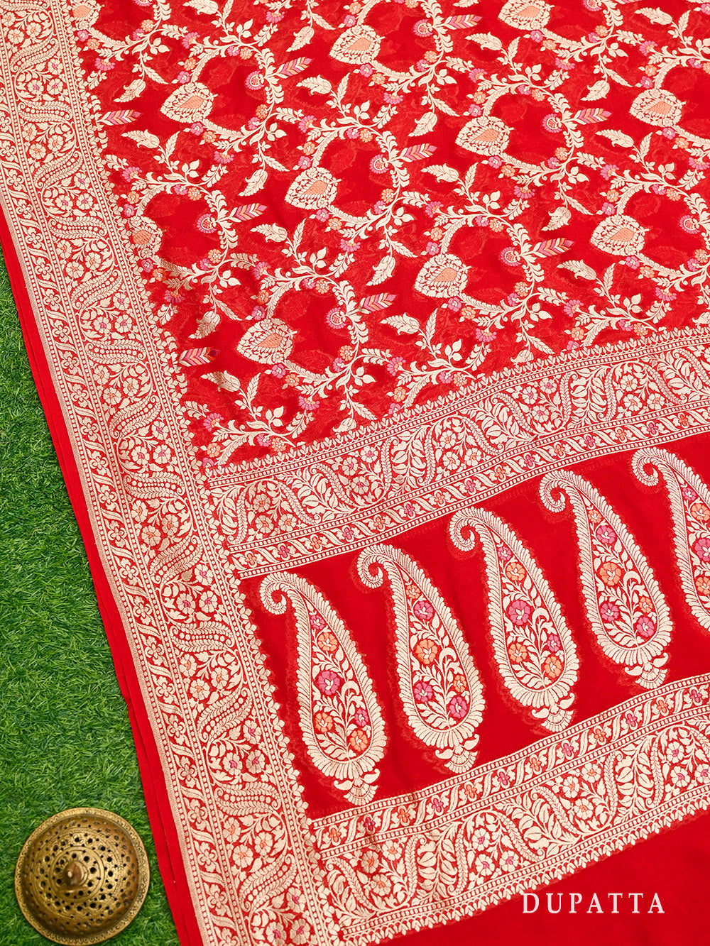 Red Meenakari Khaddi Georgette Handloom Banarasi Suit - Sacred Weaves