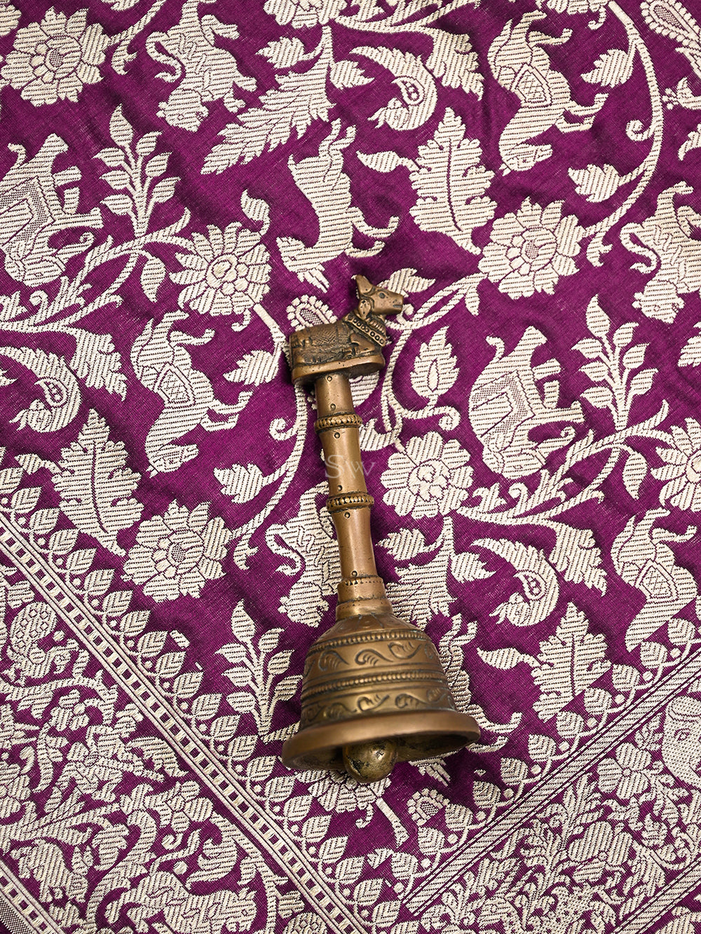 Wine Shikargah Jaal Katan Silk Handloom Banarasi Dupatta - Sacred Weaves