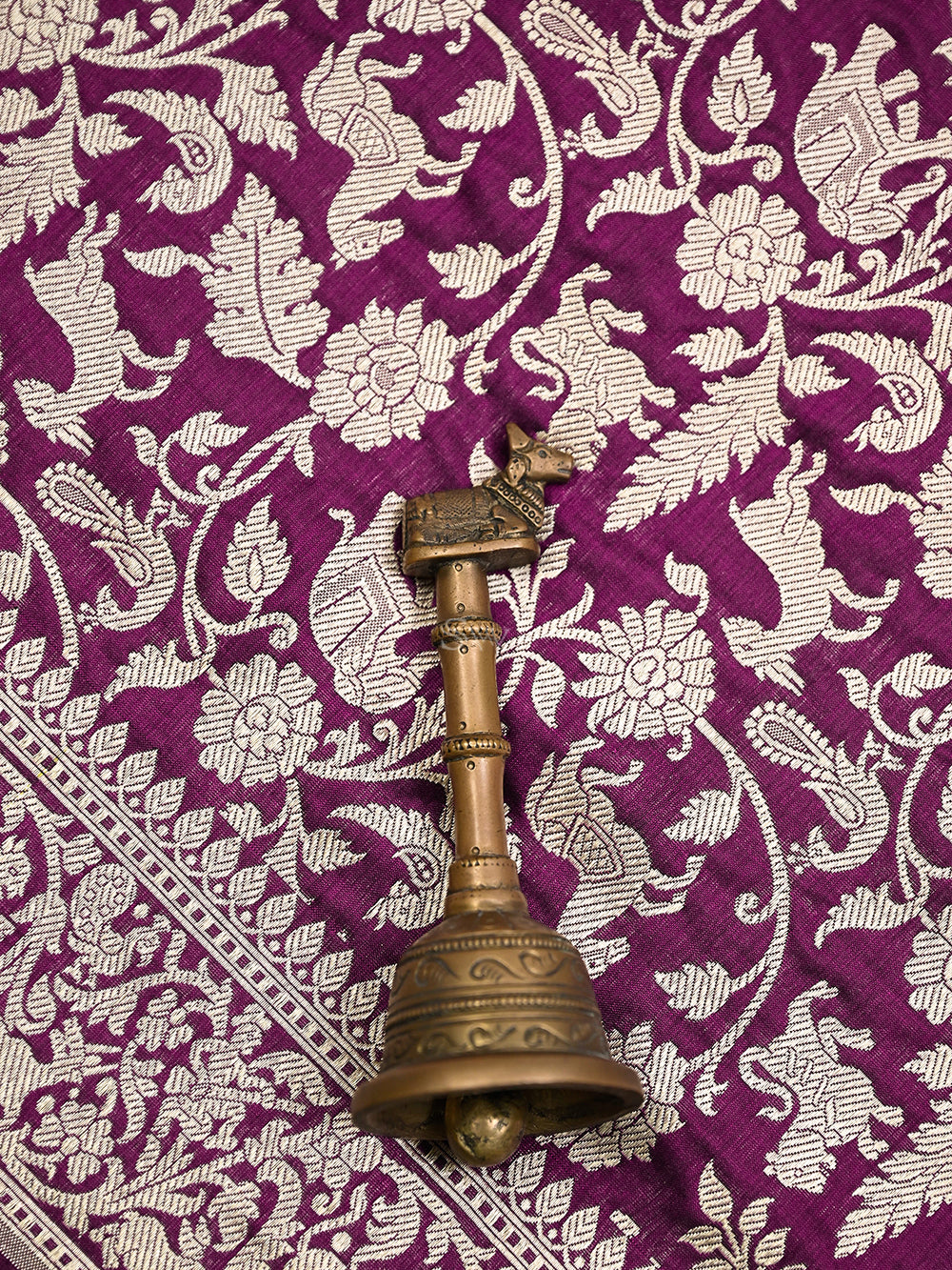 Wine Shikargah Jaal Katan Silk Handloom Banarasi Dupatta - Sacred Weaves