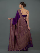 Purple Plain Crepe Silk Handloom Banarasi Saree - Sacred Weaves