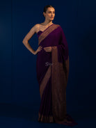 Purple Plain Crepe Silk Handloom Banarasi Saree - Sacred Weaves