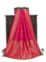 Magenta Shikargah Jaal Crepe Silk Handloom Banarasi Saree - Sacred Weaves