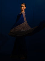 Dark Royal Blue Plain Crepe Silk Handloom Banarasi Saree - Sacred Weaves