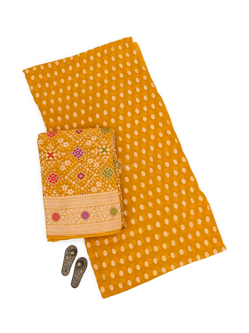 Mustard Bandhani Khaddi Georgette Handloom Banarasi Suit