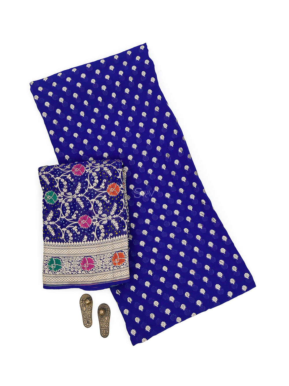 Royal Blue Bandhani Khaddi Georgette Handloom Banarasi Suit