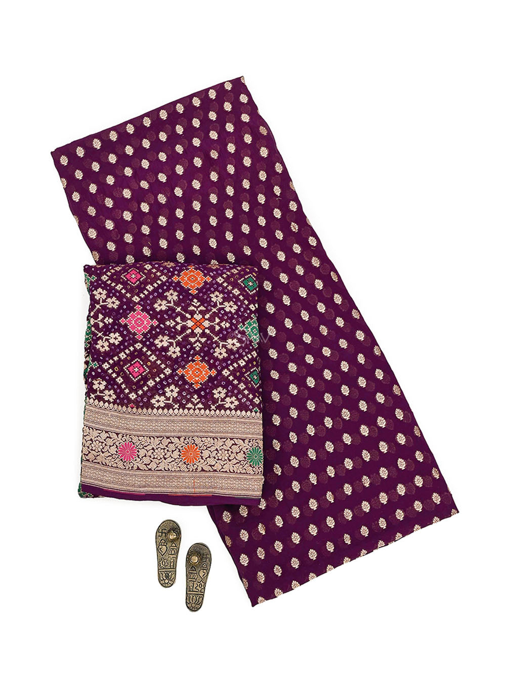 Wine Bandhani Khaddi Georgette Handloom Banarasi Suit