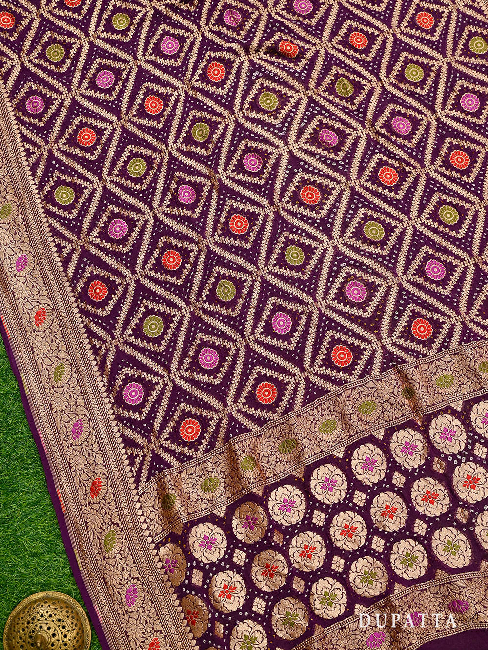 Wine Bandhani Khaddi Georgette Handloom Banarasi Suit - Sacred Weaves