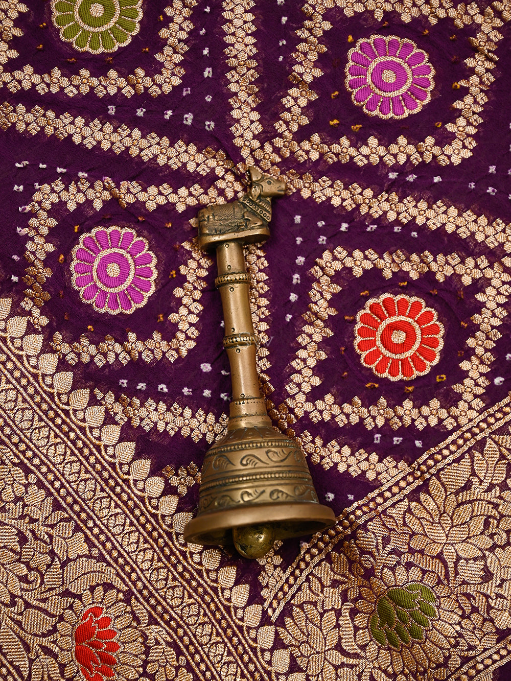 Wine Bandhani Khaddi Georgette Handloom Banarasi Suit - Sacred Weaves