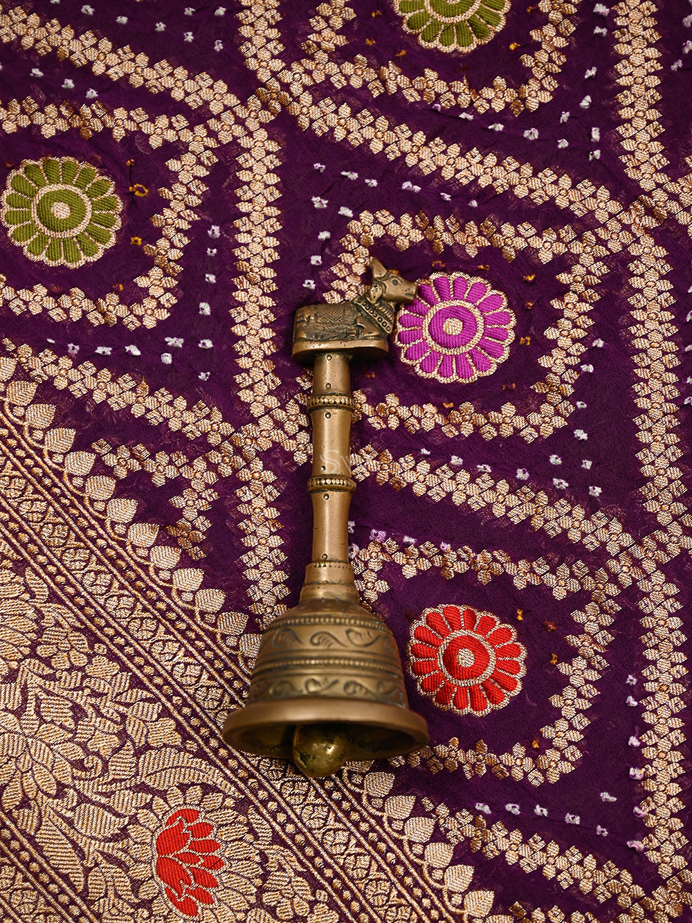 Wine Bandhani Khaddi Georgette Handloom Banarasi Suit - Sacred Weaves