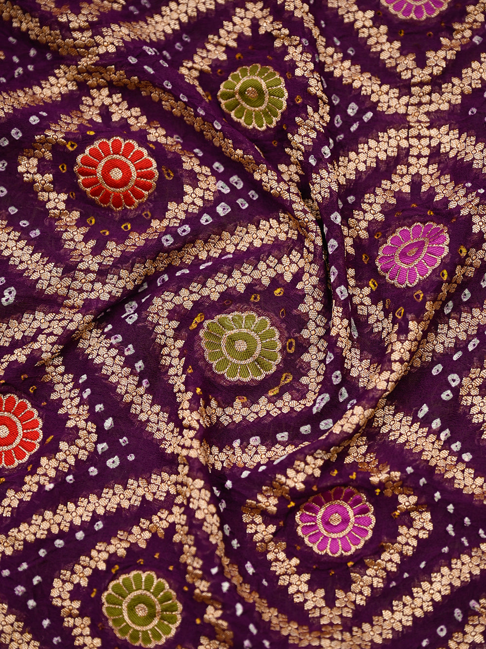 Wine Bandhani Khaddi Georgette Handloom Banarasi Suit - Sacred Weaves