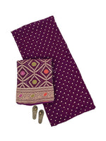 Wine Bandhani Khaddi Georgette Handloom Banarasi Suit - Sacred Weaves