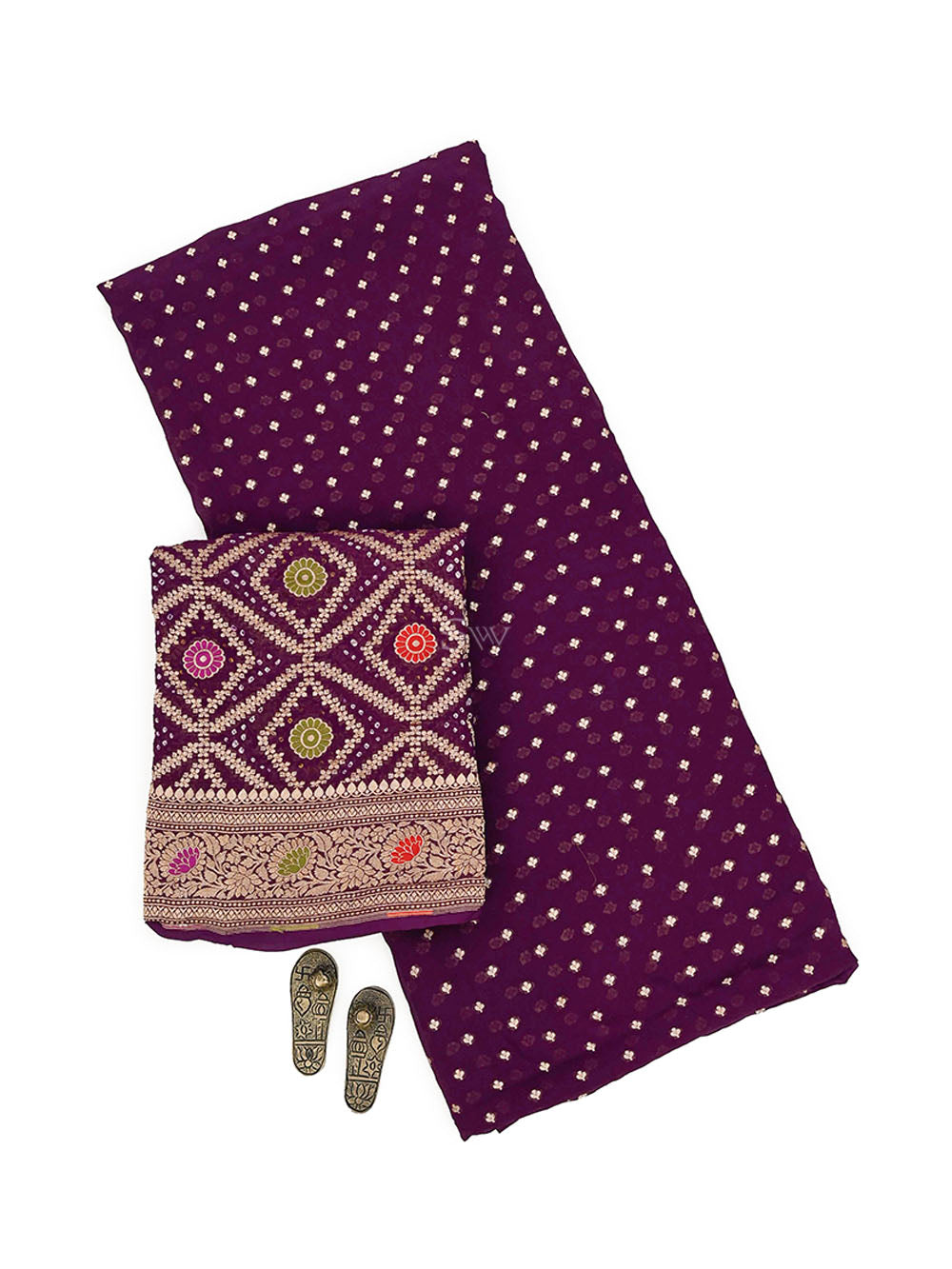 Wine Bandhani Khaddi Georgette Handloom Banarasi Suit - Sacred Weaves