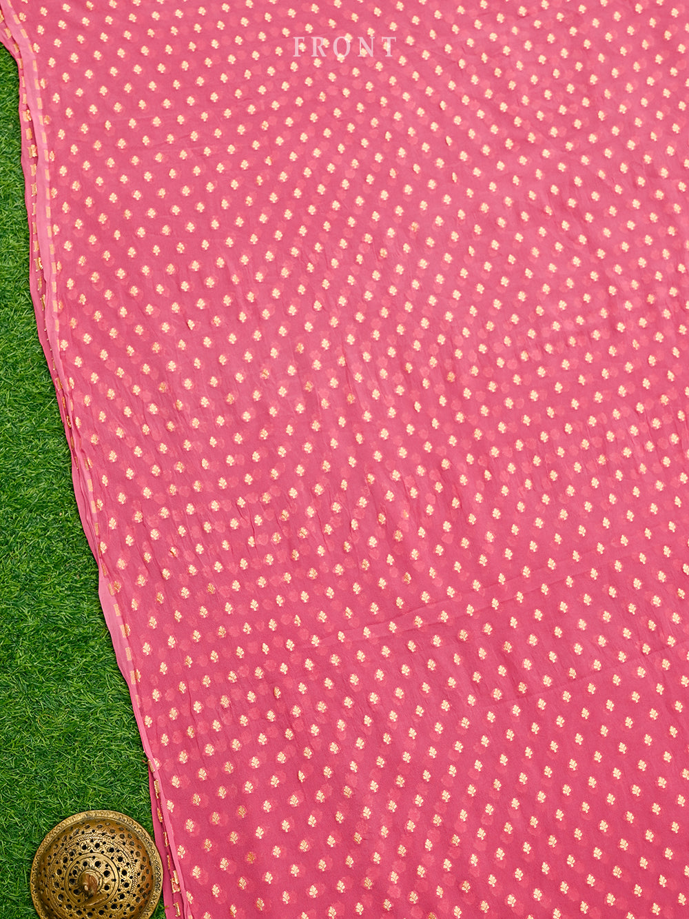 Pastel Pink Bandhani Khaddi Georgette Handloom Banarasi Suit - Sacred Weaves