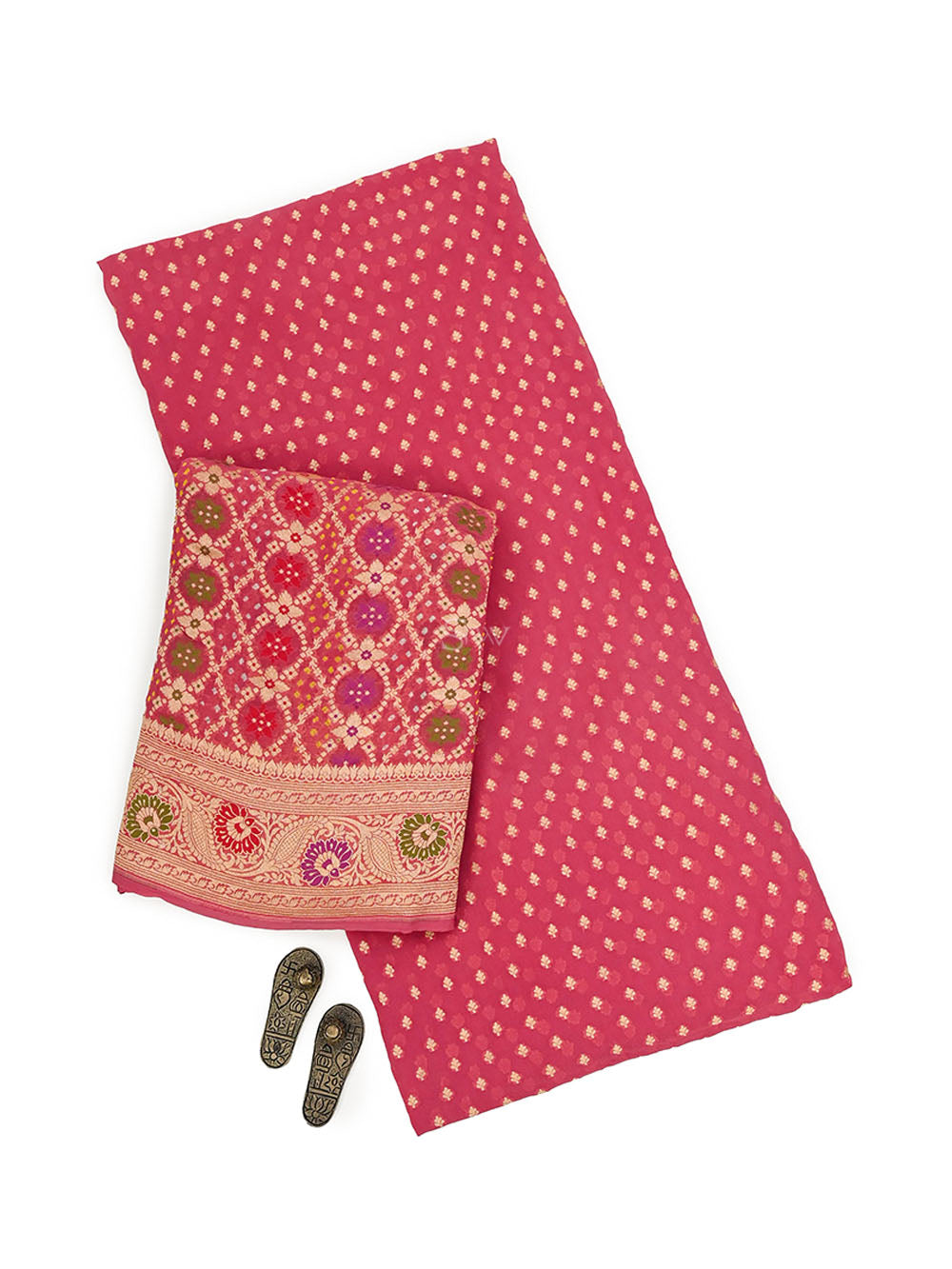 Pastel Pink Bandhani Khaddi Georgette Handloom Banarasi Suit - Sacred Weaves