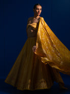 Mustard Meenakari Silk Handloom Banarasi Lehenga - Sacred Weaves
