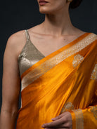 Mustard Boota Satin Silk Handloom Banarasi Saree - Sacred Weaves