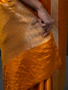 Mustard Boota Satin Silk Handloom Banarasi Saree - Sacred Weaves
