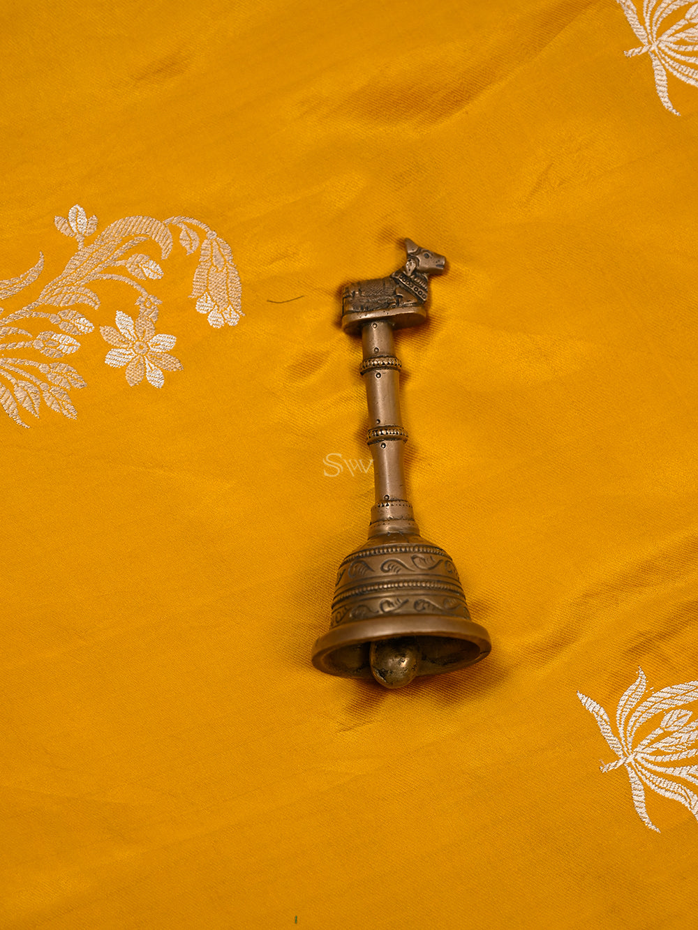 Mustard Boota Satin Silk Handloom Banarasi Saree - Sacred Weaves