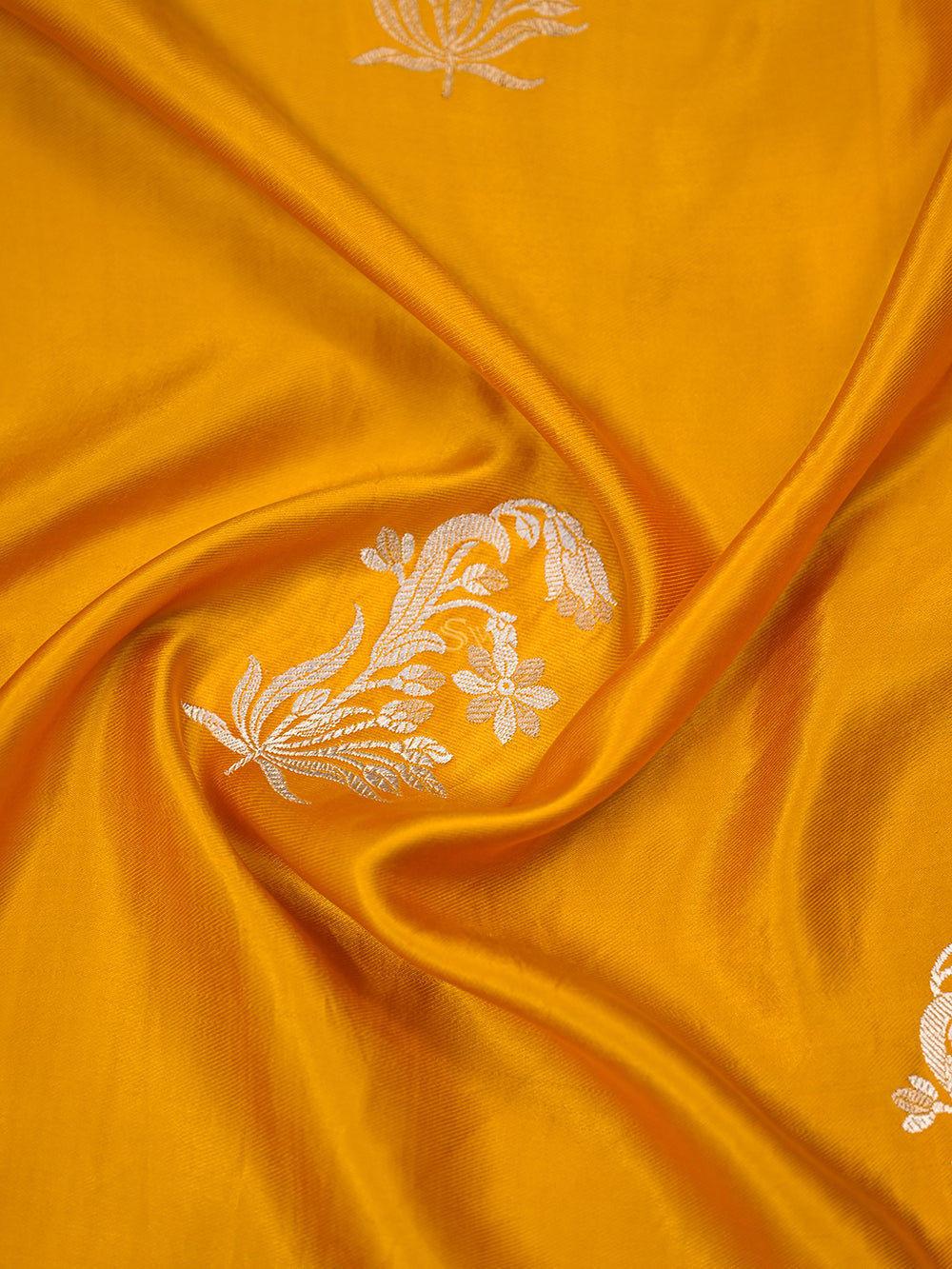 Mustard Boota Satin Silk Handloom Banarasi Saree - Sacred Weaves